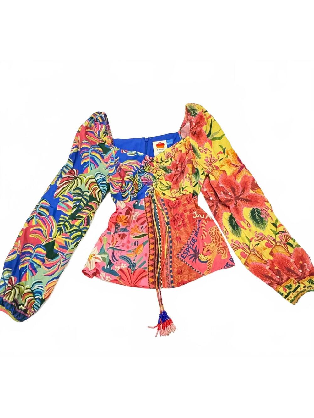 FARM Rio x Anthropologie Tropical Floral Puff Sleeve Blouse XS